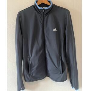 Womens Adidas Gray Blue Trim Pullover Long Sleeve Running Zip Up Jacket Sz Large